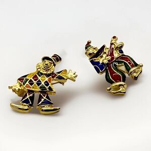 Myers Suzio VTG Enamel Clown Brooches Set Of 2 Gold Tone Harlequin Jester Pins